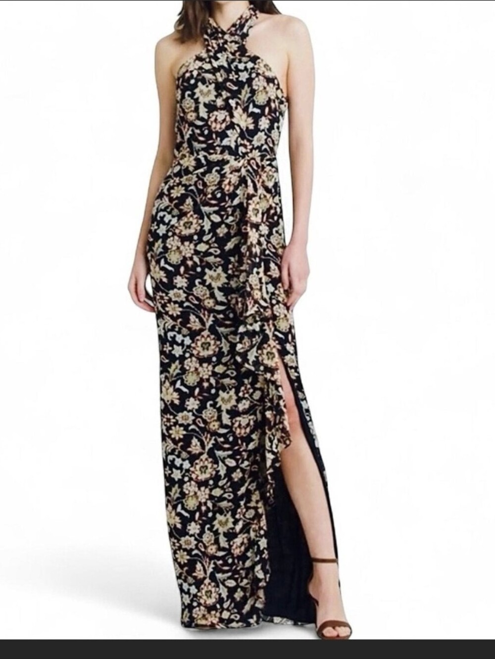 Lauren Ralph Lauren Floral Criss-Cross Halter Maxi Dress Navy Size 14